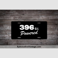 Chevrolet 396 C.i. Powered Engine Size License Plate Black With White Text