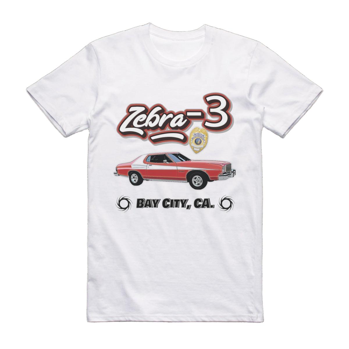 Starsky And Hutch Zebra 3 Ford Gran Torino Television T-Shirt White / S T-Shirt