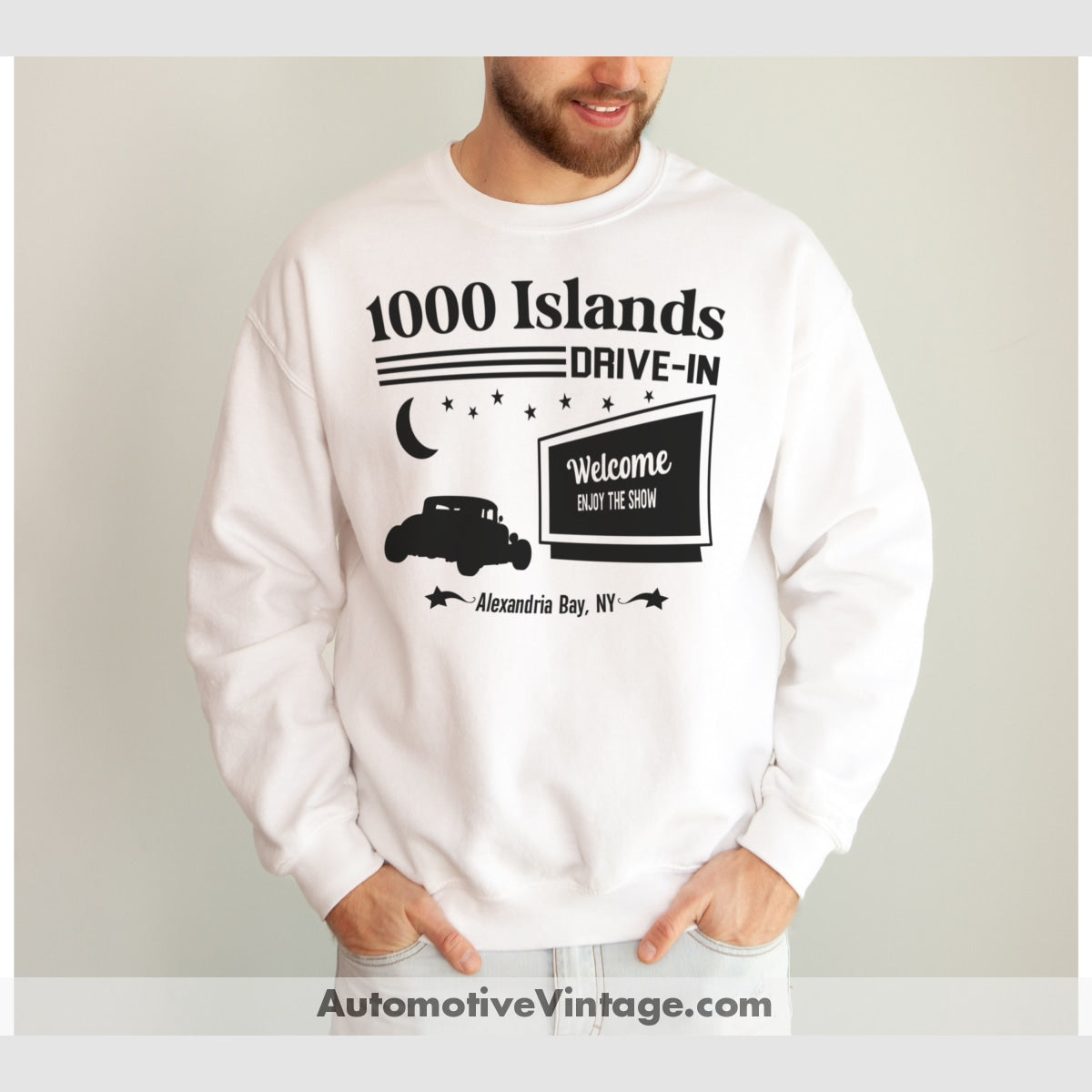 1000 Islands Drive-In Alexandria Bay New York Drive In Sweatshirt White / S