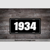 1934 Car Year License Plate Black With White Text