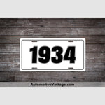 1934 Car Year License Plate White With Black Text