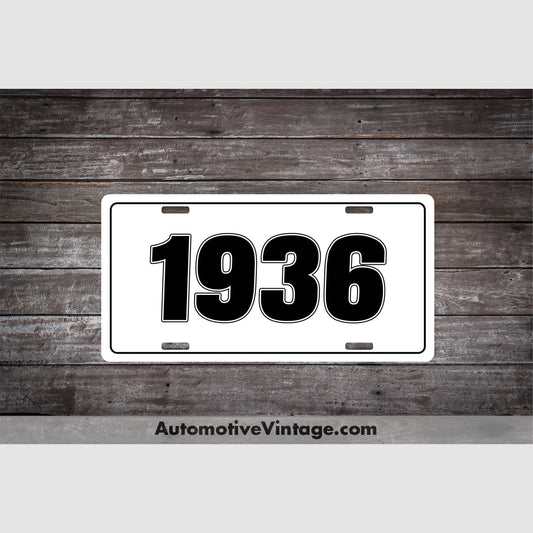 1936 Car Year License Plate White With Black Text