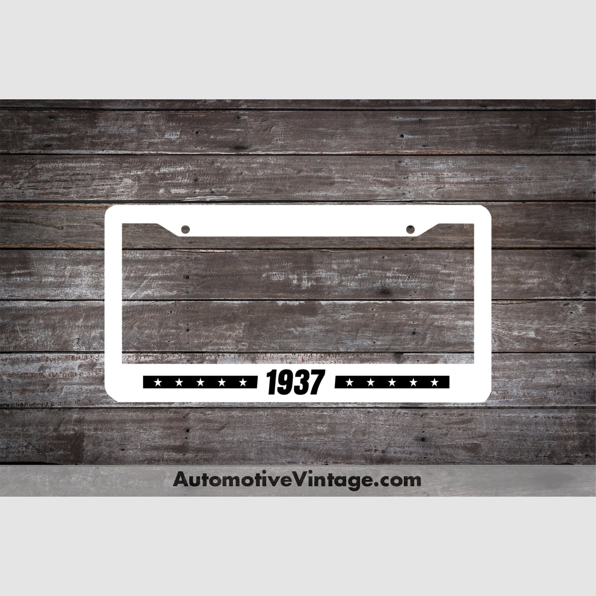 1937 Car Year License Plate Frame White Frame - Black Letters