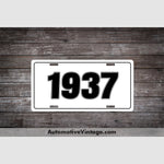 1937 Car Year License Plate White With Black Text