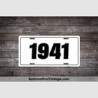 1941 Car Year License Plate White With Black Text