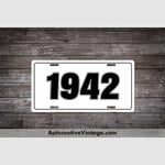 1942 Car Year License Plate White With Black Text