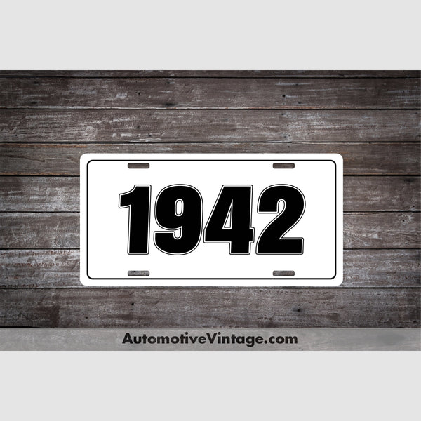 1942 Car Year License Plate White With Black Text