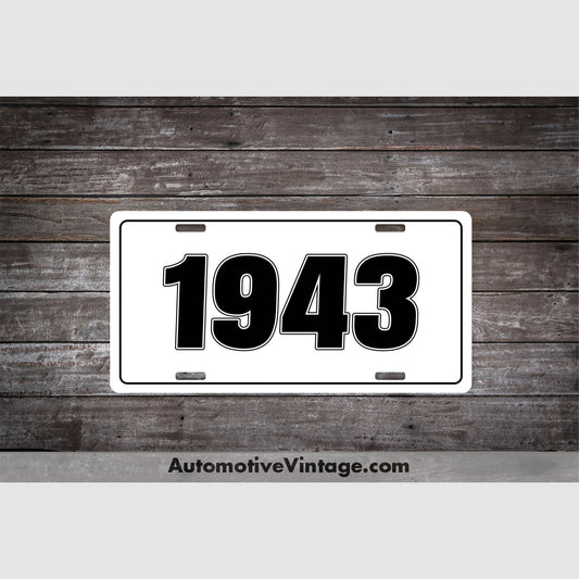 1943 Car Year License Plate White With Black Text