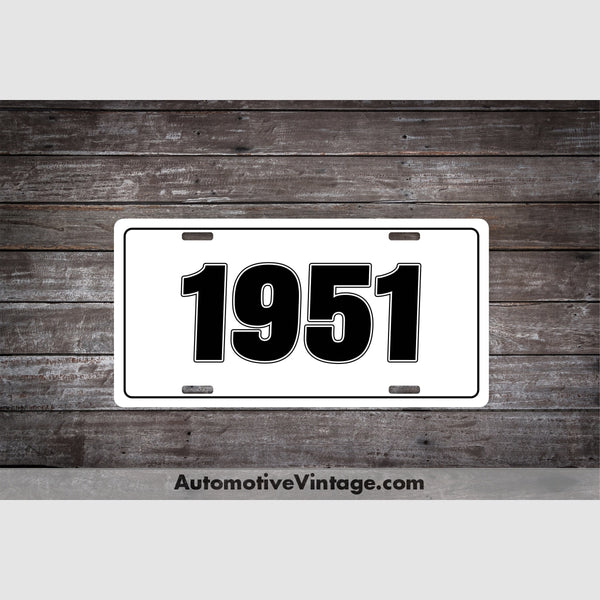 1951 Car Year License Plate White With Black Text