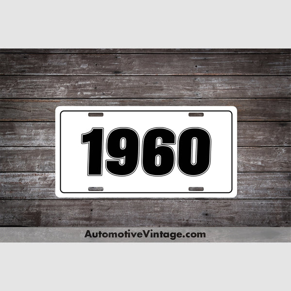 1960 Car Year License Plate White With Black Text
