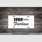 1969 Ford Fairlane License Plate White With Black Text Car Model
