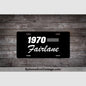 1970 Ford Fairlane License Plate Black With White Text Car Model
