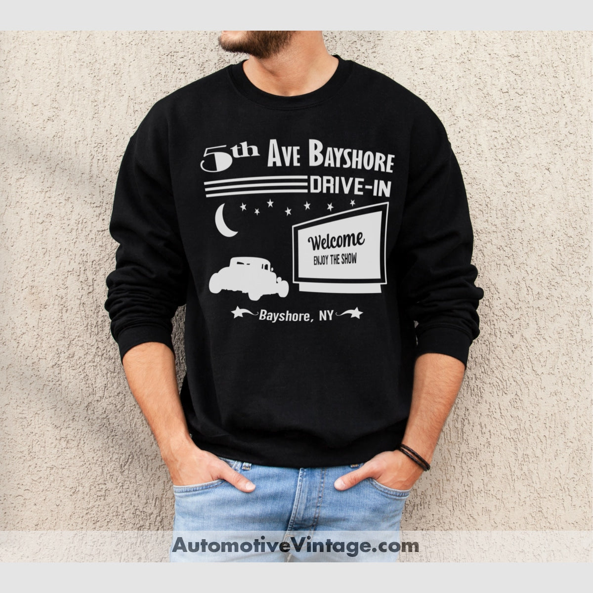 5Th Ave Bayshore Drive-In New York Drive In Sweatshirt Black / S