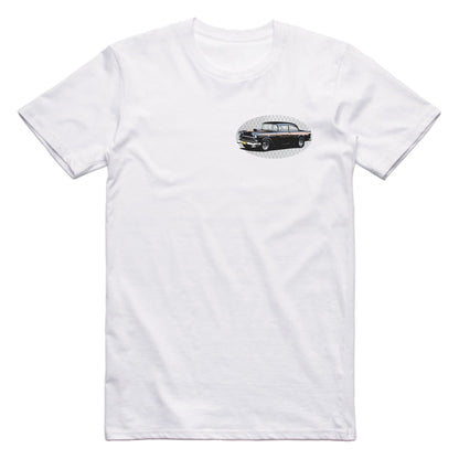 American Graffiti 1955 Chevy Bob Falfa Famous Car Chest Logo T-shirt White / S Famous Car T-Shirt