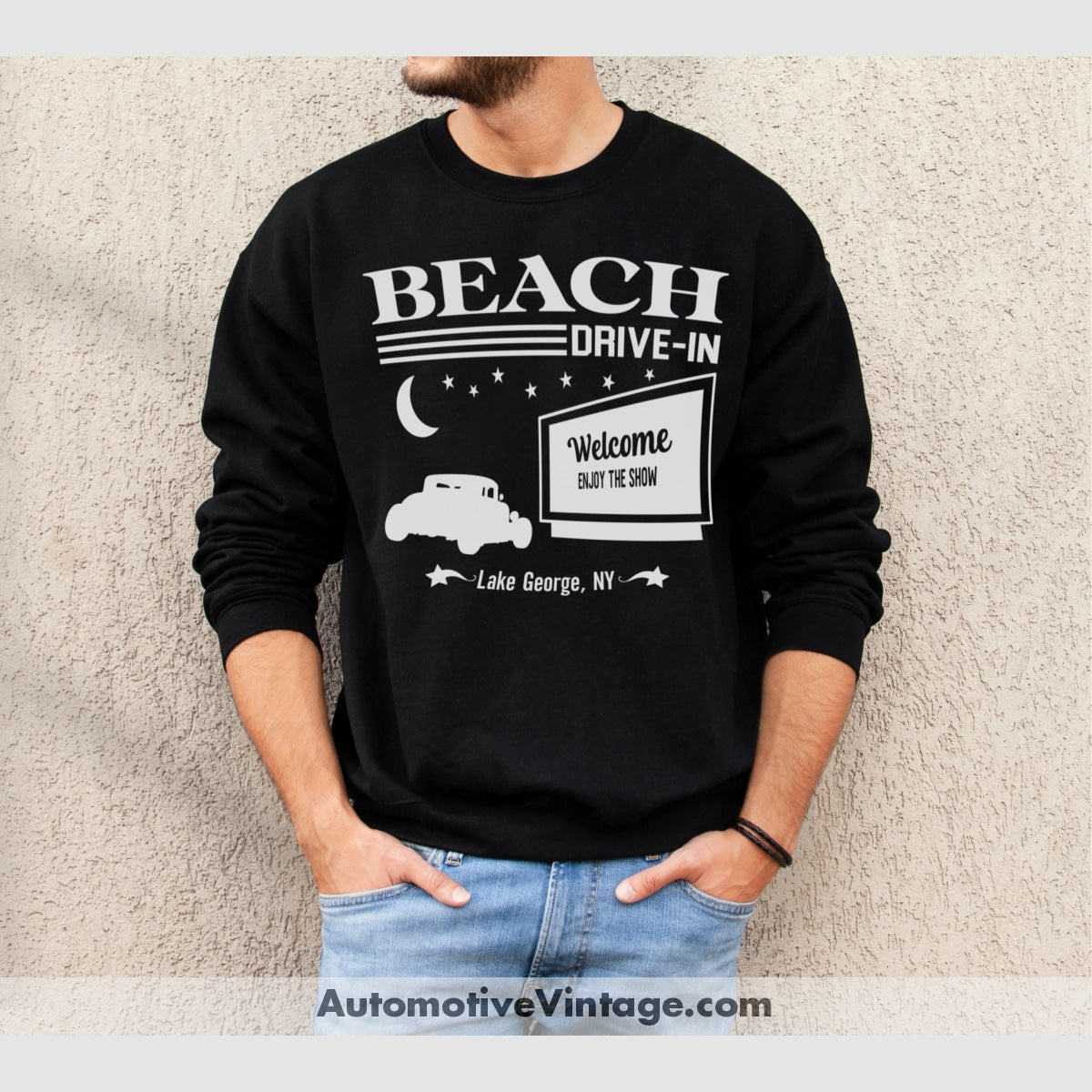 Beach Drive-In Lake George New York Drive In Sweatshirt Black / S