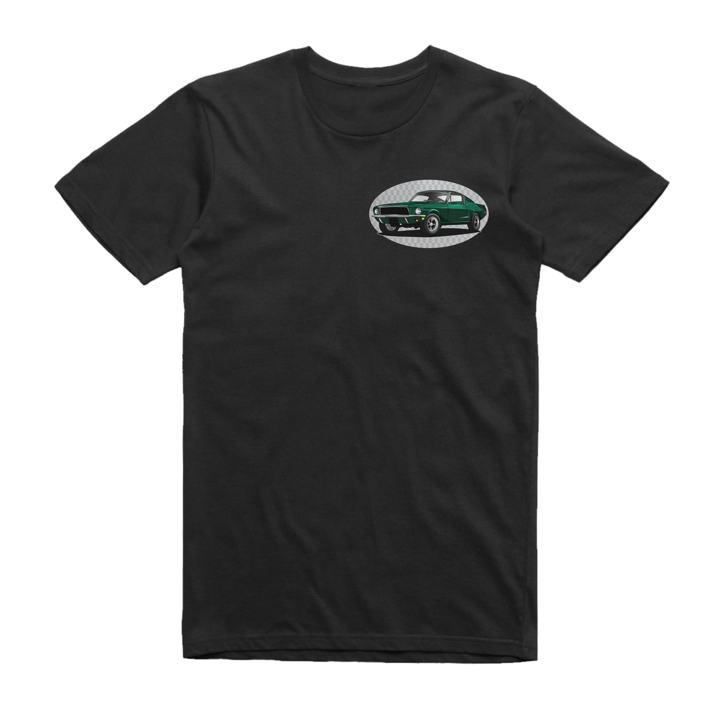 Bullitt Ford Mustang Famous Car Chest Logo T-shirt Black / S Famous Car T-Shirt