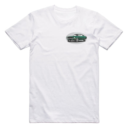 Bullitt Ford Mustang Famous Car Chest Logo T-shirt White / S Famous Car T-Shirt