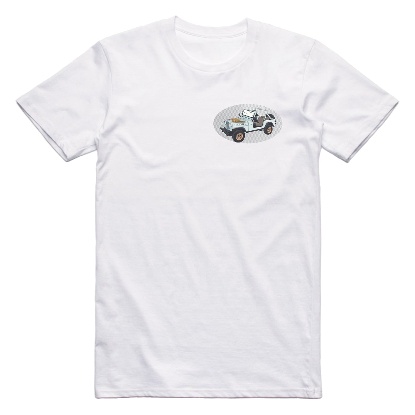 Dukes of Hazzard Daisy Duke Jeep Famous Car Chest Logo T-shirt White / S Famous Car T-Shirt