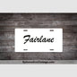 Ford Fairlane License Plate White With Black Text Car Model