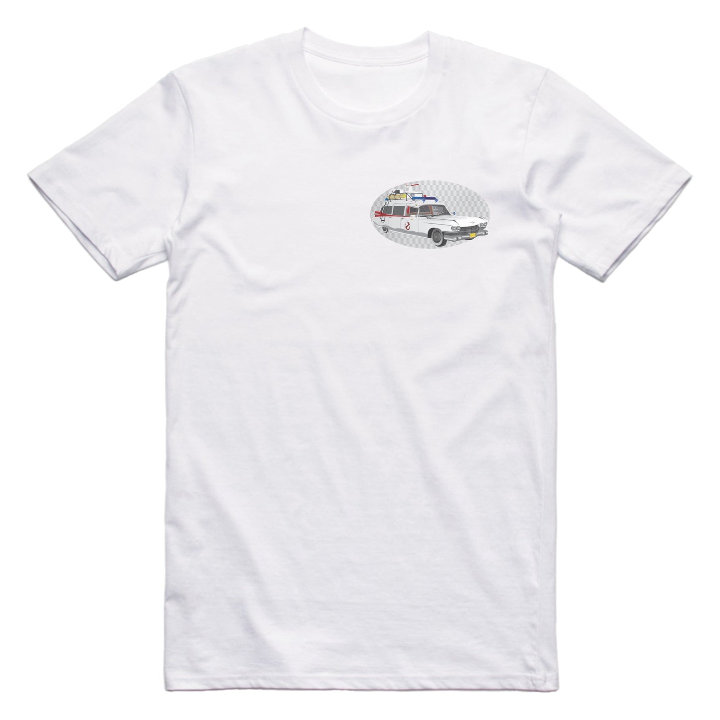 Ghostbusters Cadillac ECTO-1 Famous Car Chest Logo T-shirt White / S Famous Car T-Shirt