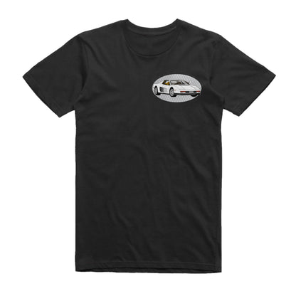 Miami Vice Ferrari Testarossa Famous Car Chest Logo T-shirt Black / S Famous Car T-Shirt