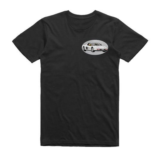Miami Vice Ferrari Testarossa Famous Car Chest Logo T-shirt Black / S Famous Car T-Shirt