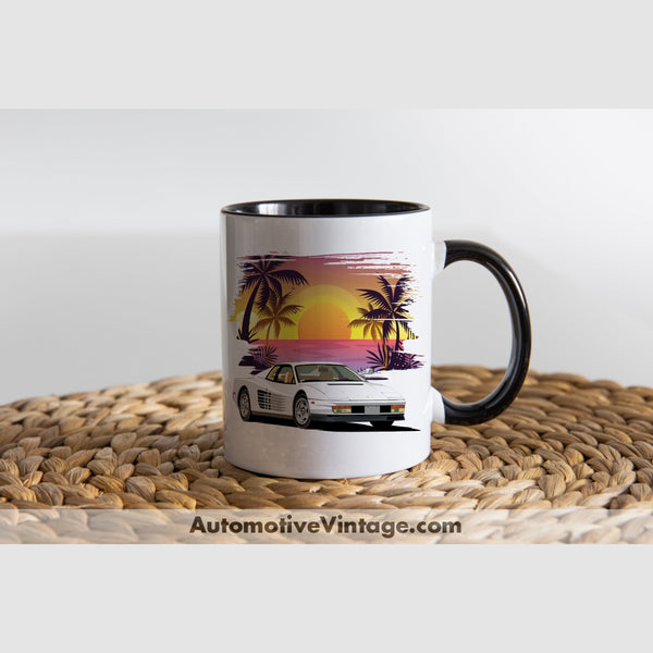 Miami Vice Ferrari Testarossa Famous Car Coffee Mug Black & White Two Tone