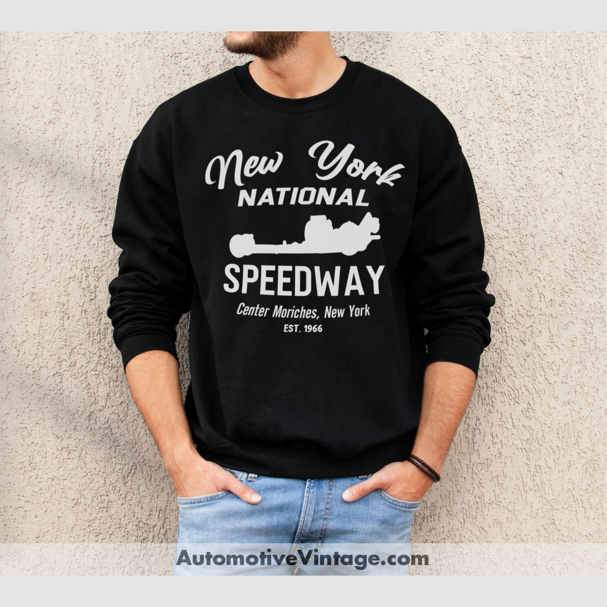 National Speedway Center Moriches New York Drag Racing Sweatshirt Black / S