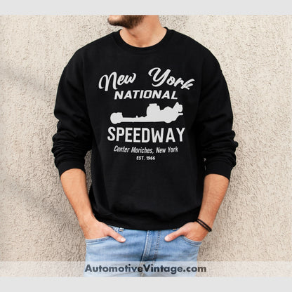 National Speedway Center Moriches New York Drag Racing Sweatshirt Black / S