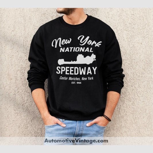 National Speedway Center Moriches New York Drag Racing Sweatshirt Black / S