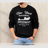 National Speedway Center Moriches New York Drag Racing Sweatshirt Black / S