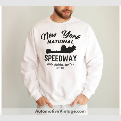 National Speedway Center Moriches New York Drag Racing Sweatshirt White / S