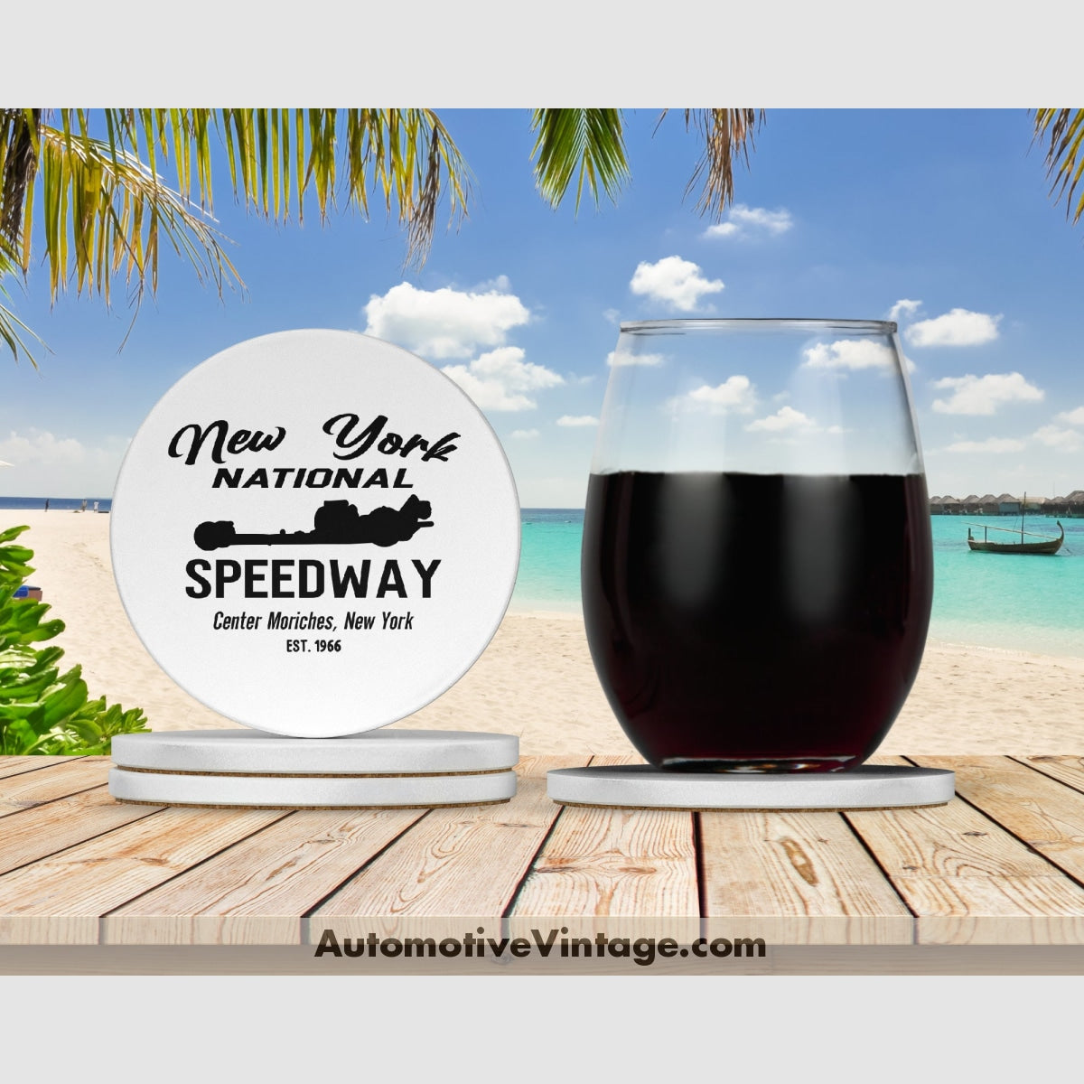 National Speedway Center Moriches New York Drag Racing Drink Coaster Set