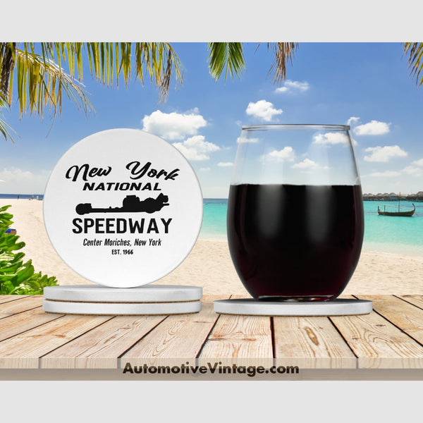 National Speedway Center Moriches New York Drag Racing Drink Coaster Set