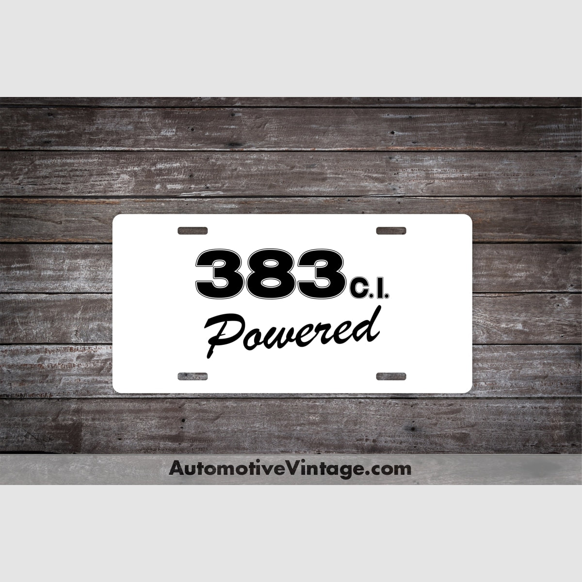 Plymouth 383 C.i. Powered Engine Size License Plate White With Black Text