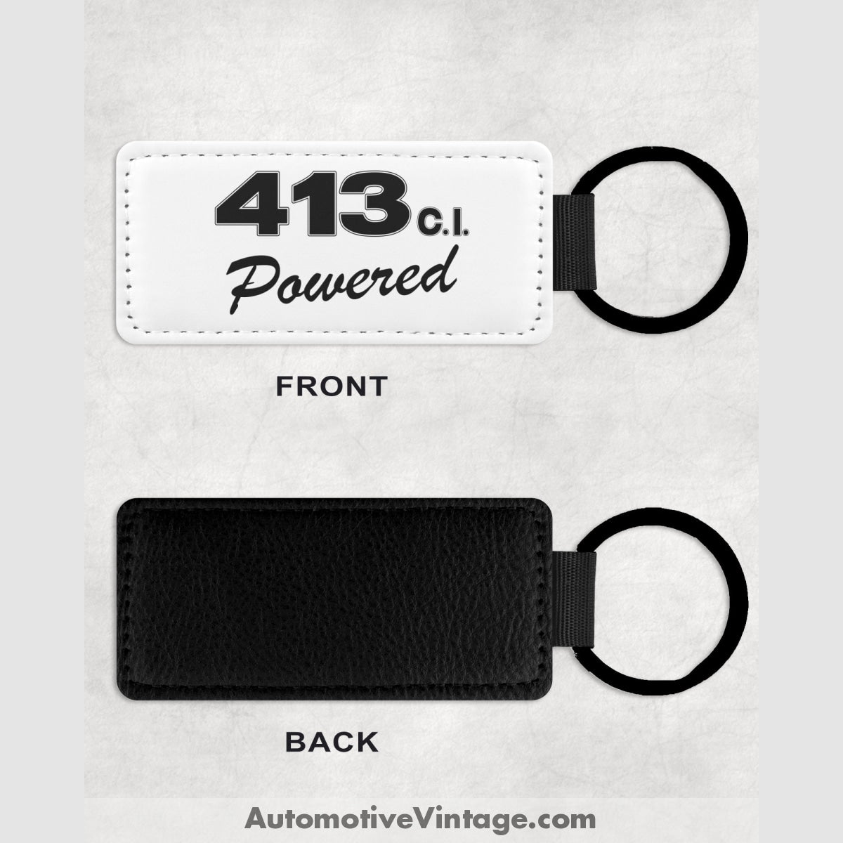 Plymouth 413 C.i. Powered Leather Car Key Chain Engine Size Keychains