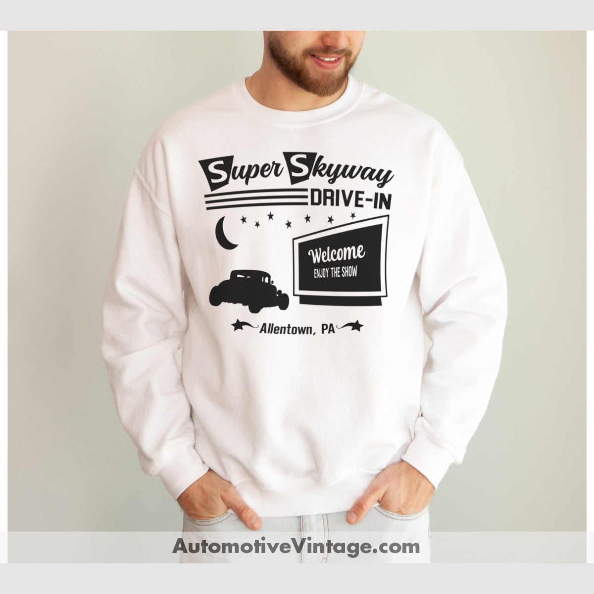 Super Skyway Drive-In Allentown Pennsylvania Drive In Sweatshirt White / S