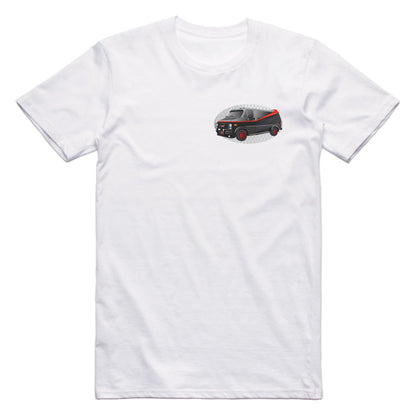 The ’A’ Team GMC Van Famous Car Chest Logo T-shirt White / S Famous Car T-Shirt