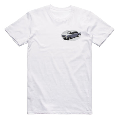 Two Lane Blacktop 55 Chevy Famous Car Chest Logo T-shirt White / S Famous Car T-Shirt