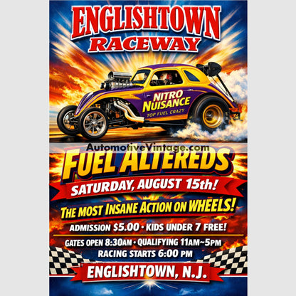 Englishtown Raceway New Jersey Vintage Style Drag Racing Advertisement 8.5’’ x 11’’ Drag Racing Advertisement Poster