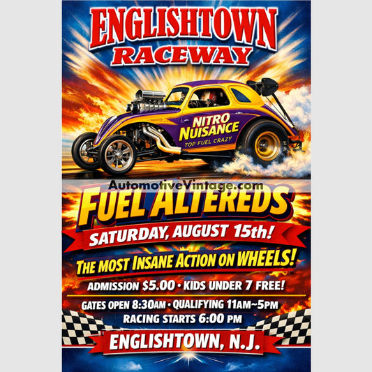 Englishtown Raceway New Jersey Vintage Style Drag Racing Advertisement 8.5’’ x 11’’ Drag Racing Advertisement Poster