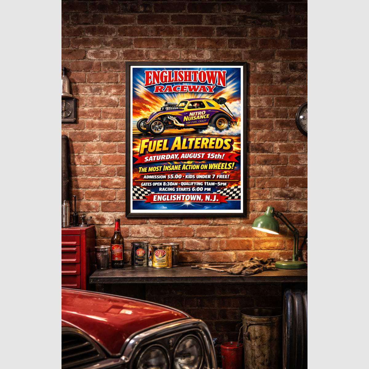 Englishtown Raceway New Jersey Vintage Style Drag Racing Advertisement Drag Racing Advertisement Poster