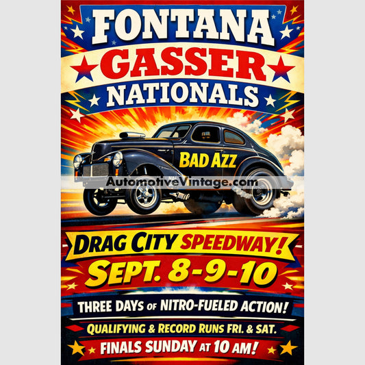 Fontana Drag City California Vintage Style Drag Racing Advertisement 8.5’’ x 11’’ Drag Racing Advertisement Poster