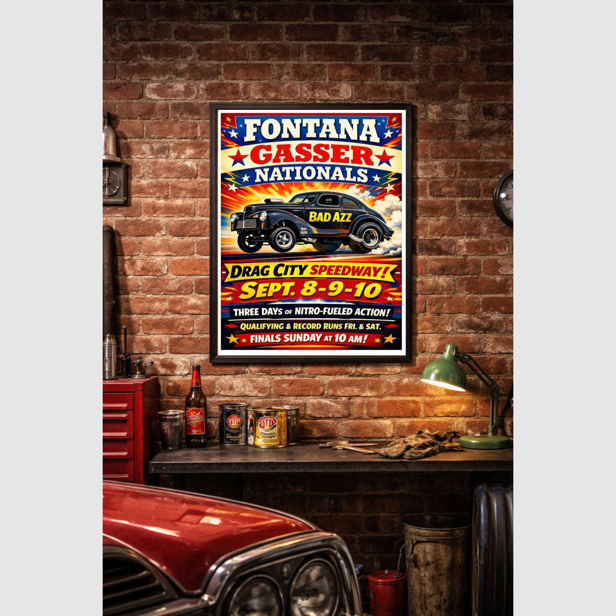 Fontana Drag City California Vintage Style Drag Racing Advertisement Drag Racing Advertisement Poster