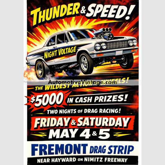 Fremont Drag Strip California Vintage Style Drag Racing Advertisement 8.5’’ x 11’’ Drag Racing Advertisement Poster
