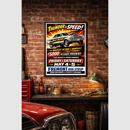 Fremont Drag Strip California Vintage Style Drag Racing Advertisement Drag Racing Advertisement Poster