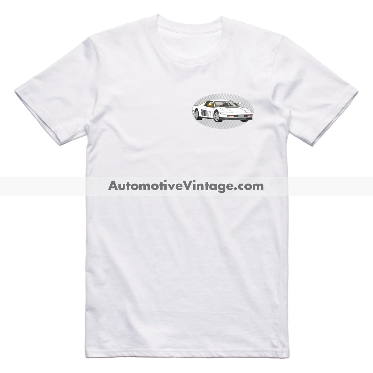 Miami Vice Ferrari Testarossa Famous Car Chest Logo T-shirt White / S Famous Car T-Shirt
