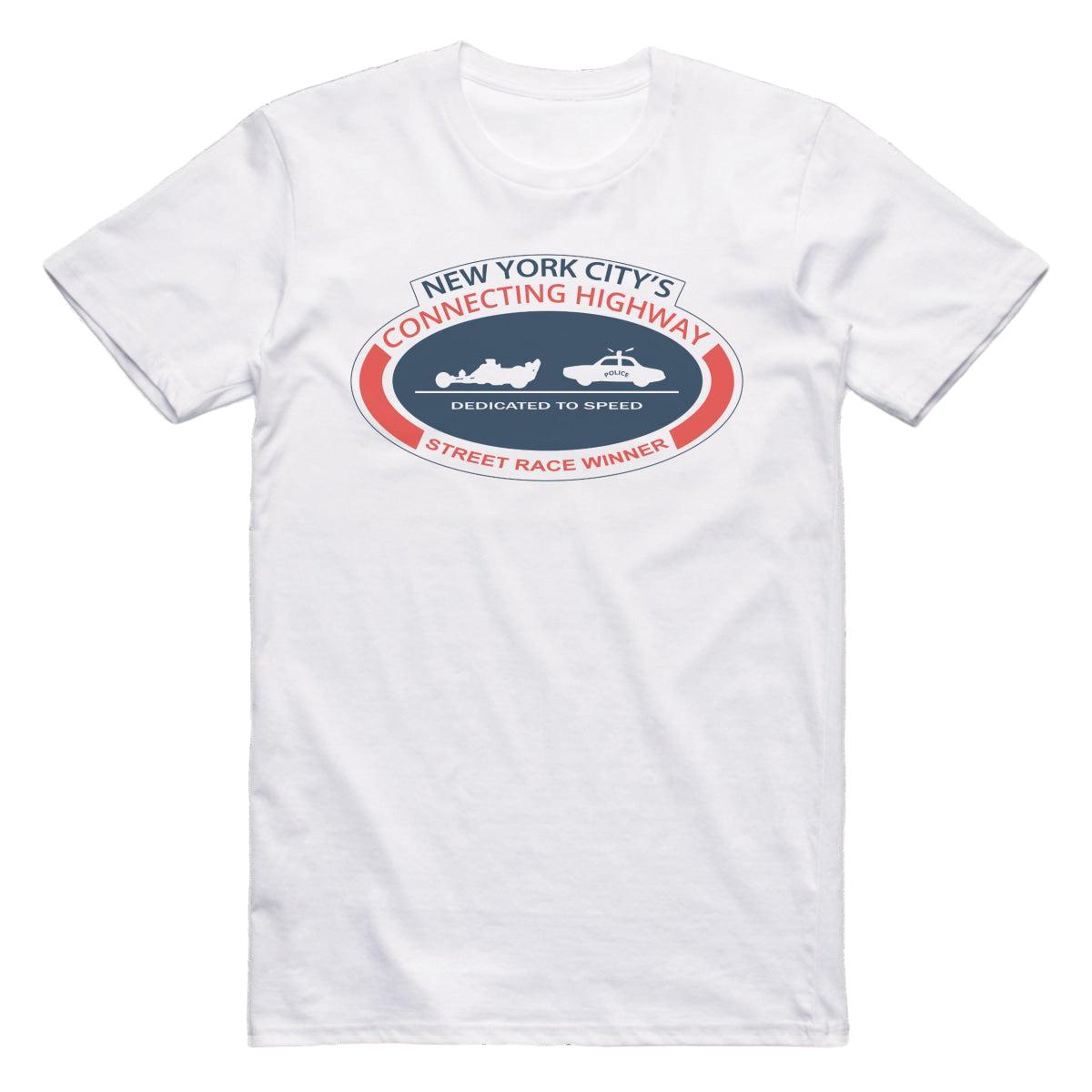 New York City Connecting Highway Retro Drag Racing T-Shirt White / S T-Shirt