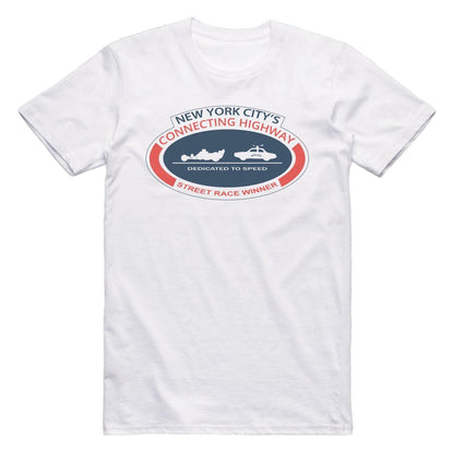 New York City Connecting Highway Retro Drag Racing T-Shirt White / S T-Shirt