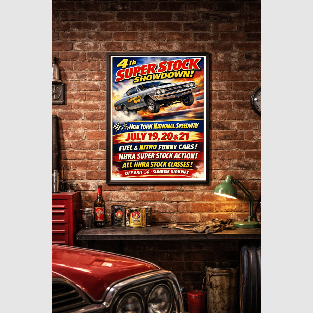 New York National Speedway Vintage Style Drag Racing Advertisement Drag Racing Advertisement Poster